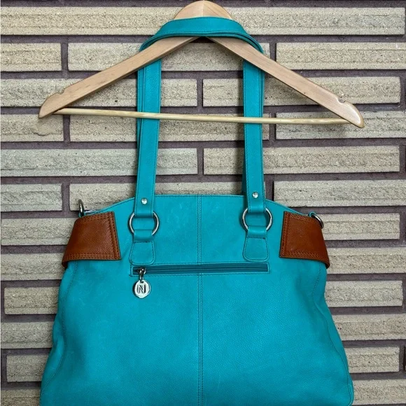 Aqua/Camel Leather Bag - NEW - Nappa Leather Handbag - Leather Purse - Picture 3 of 15